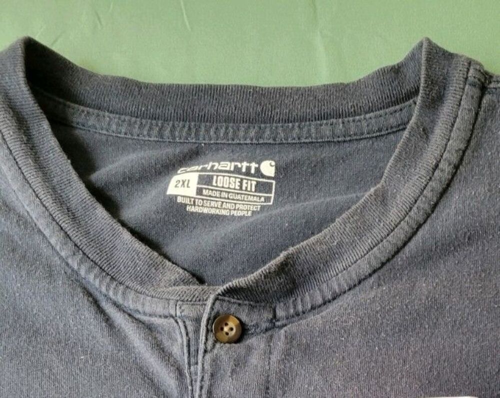 Carhartt Loose Fit Henley Pocket T-Shirt Men’s 2XL Blue Short Sleeve Workwear - Picture 2 of 14